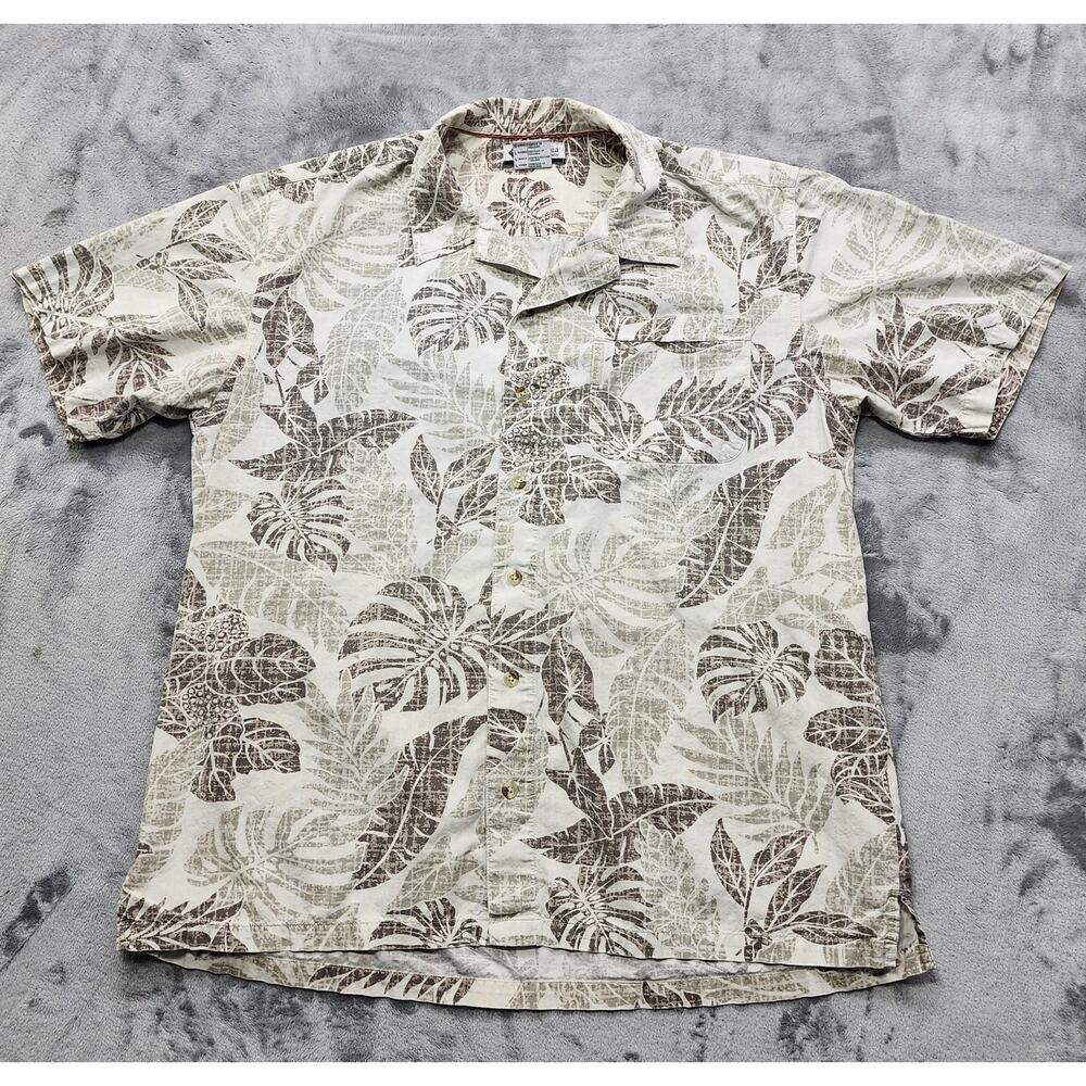 Columbia Shirt Mens L Tan Palm Leaves Hawaiian‎ Tropical Camp Fishing Outdoors